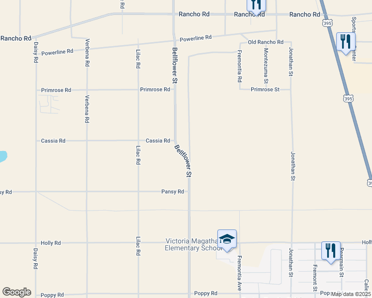 map of restaurants, bars, coffee shops, grocery stores, and more near 2 Bellflower Street in Adelanto