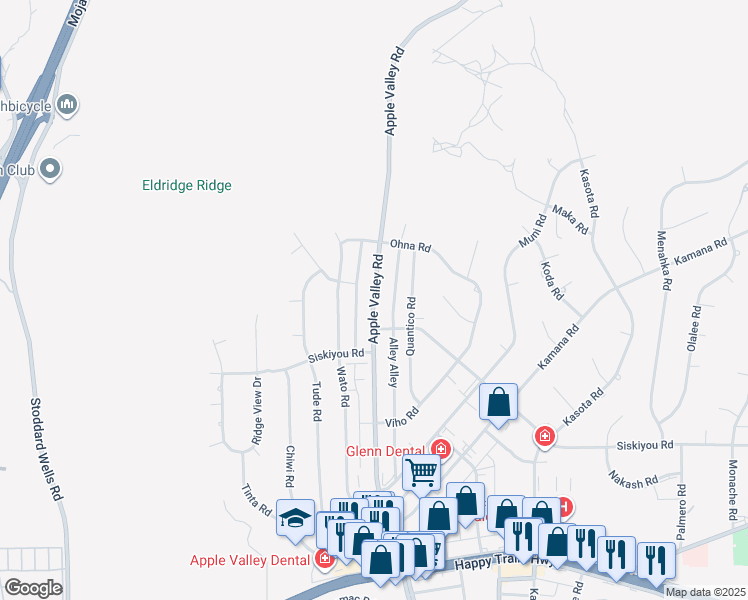 map of restaurants, bars, coffee shops, grocery stores, and more near 16421 Apple Valley Road in Apple Valley