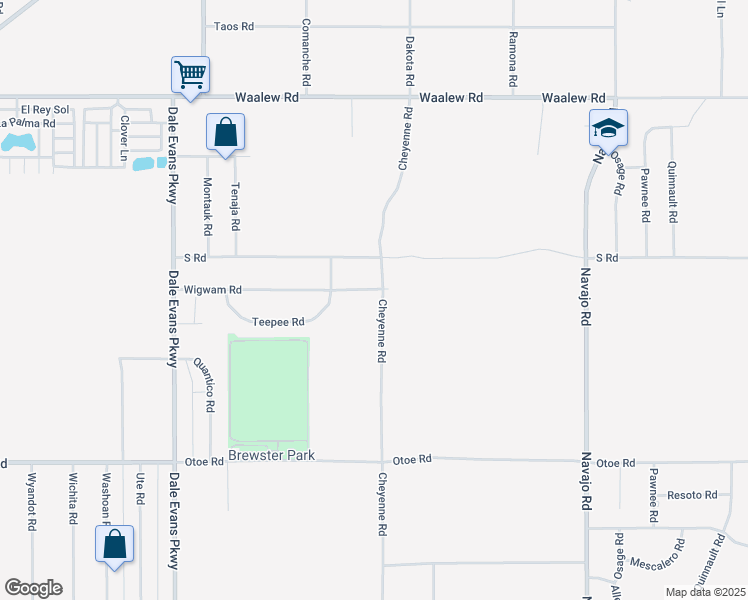 map of restaurants, bars, coffee shops, grocery stores, and more near Wigwam Road in Apple Valley
