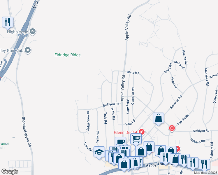 map of restaurants, bars, coffee shops, grocery stores, and more near 14695 Tigertail Road in Apple Valley