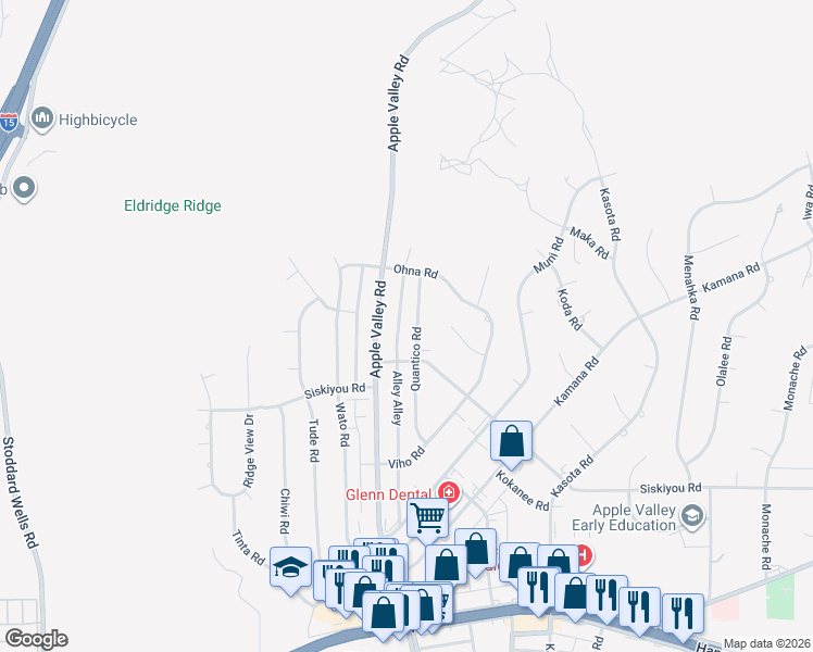 map of restaurants, bars, coffee shops, grocery stores, and more near 16340 Quantico Road in Apple Valley