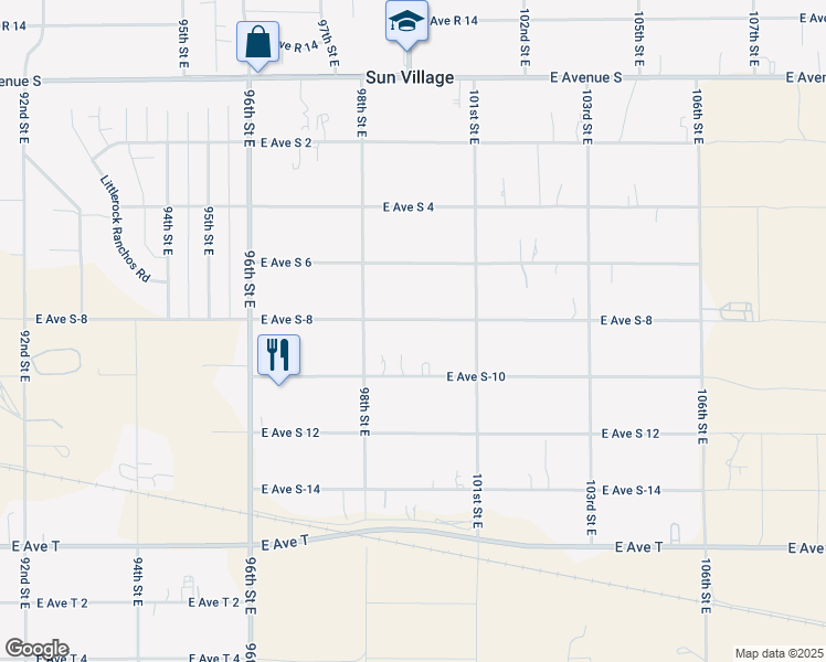 map of restaurants, bars, coffee shops, grocery stores, and more near 9860 East Avenue S-8 in Littlerock