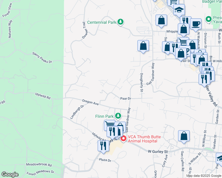 map of restaurants, bars, coffee shops, grocery stores, and more near 509 Keen Street in Prescott