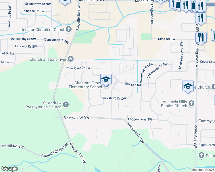 map of restaurants, bars, coffee shops, grocery stores, and more near 3205 Cedarhurst Drive in Decatur