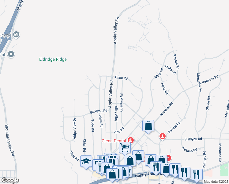 map of restaurants, bars, coffee shops, grocery stores, and more near 16443 Apple Valley Road in Apple Valley