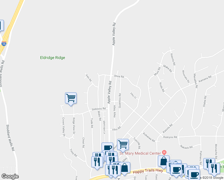 map of restaurants, bars, coffee shops, grocery stores, and more near 16421 Apple Valley Road in Apple Valley