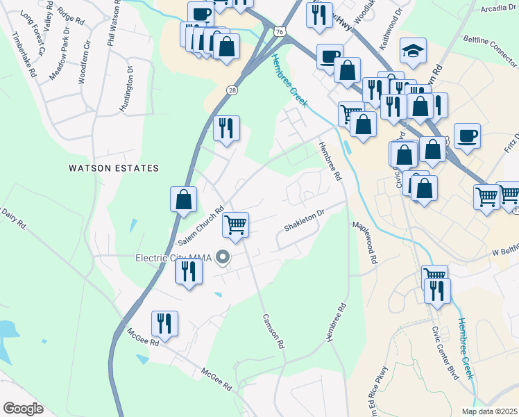 map of restaurants, bars, coffee shops, grocery stores, and more near 112 Addis Circle in Anderson