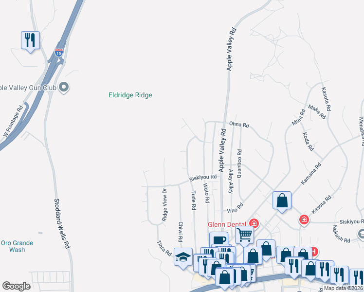 map of restaurants, bars, coffee shops, grocery stores, and more near 16466 Tude Lane in Apple Valley