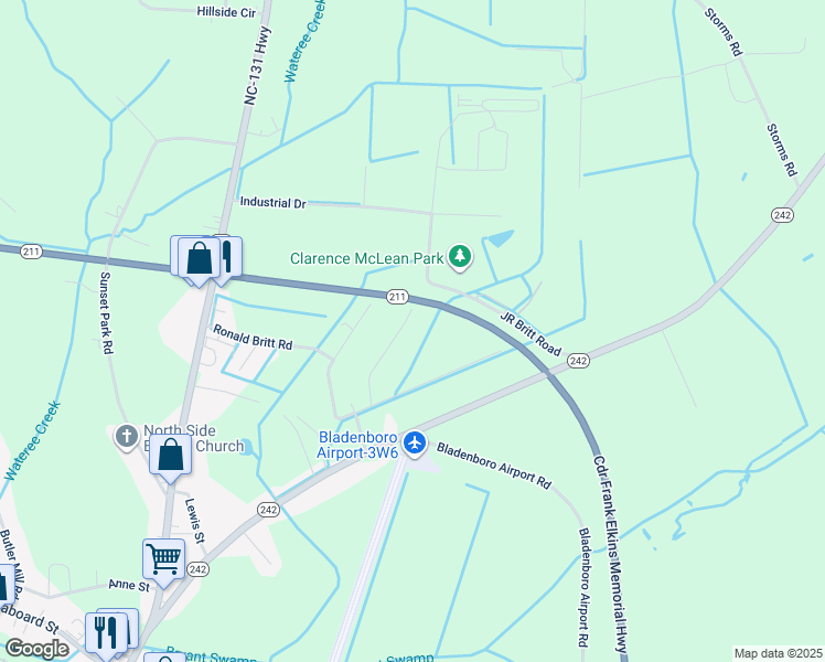 map of restaurants, bars, coffee shops, grocery stores, and more near 218 Todd Britt Road in Bladenboro