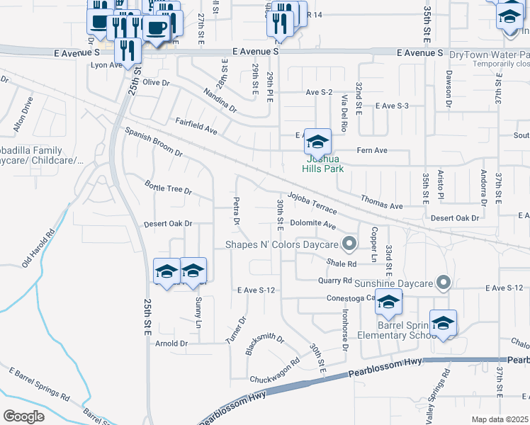 map of restaurants, bars, coffee shops, grocery stores, and more near 2936 Tumbleweed Drive in Palmdale