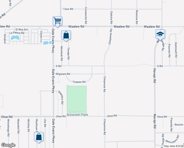 map of restaurants, bars, coffee shops, grocery stores, and more near Comanche Road in Apple Valley