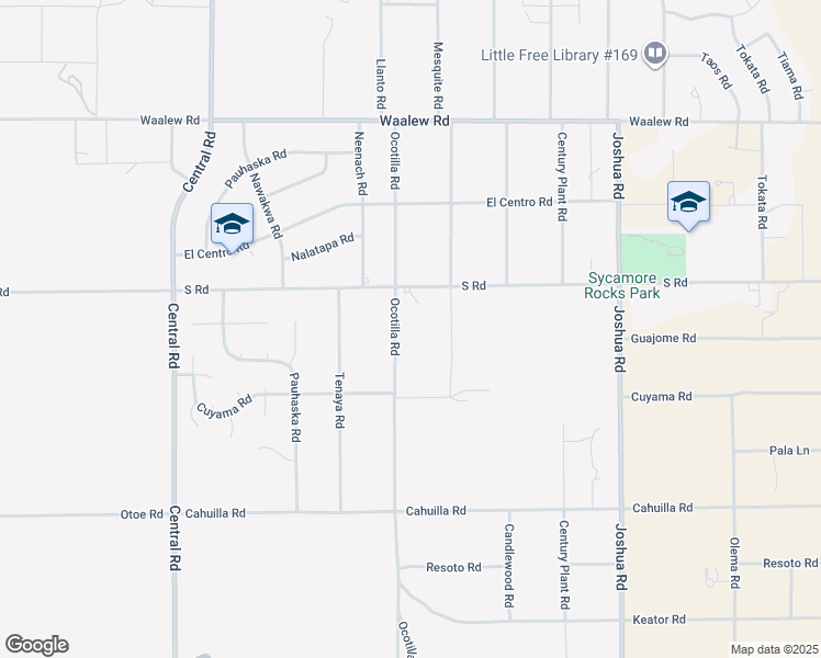 map of restaurants, bars, coffee shops, grocery stores, and more near 16433 Ocotilla Road in Apple Valley