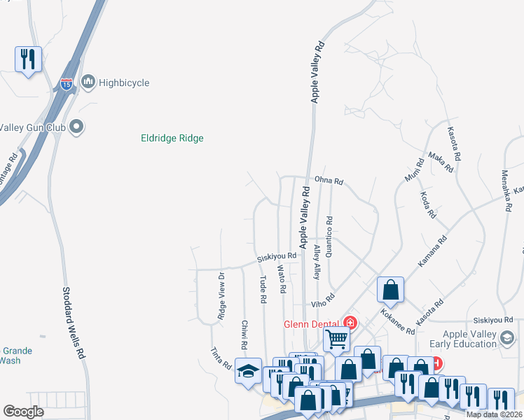 map of restaurants, bars, coffee shops, grocery stores, and more near 14695 Tigertail Road in Apple Valley