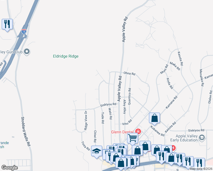 map of restaurants, bars, coffee shops, grocery stores, and more near 14695 Tigertail Road in Apple Valley