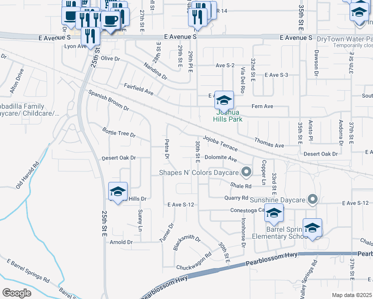 map of restaurants, bars, coffee shops, grocery stores, and more near 2936 Tumbleweed Drive in Palmdale