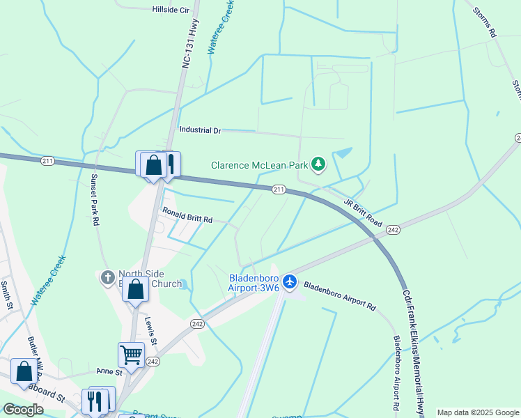 map of restaurants, bars, coffee shops, grocery stores, and more near 110 Holly Britt Court in Bladenboro