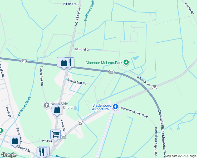 map of restaurants, bars, coffee shops, grocery stores, and more near 75 Holly Britt Court in Bladenboro