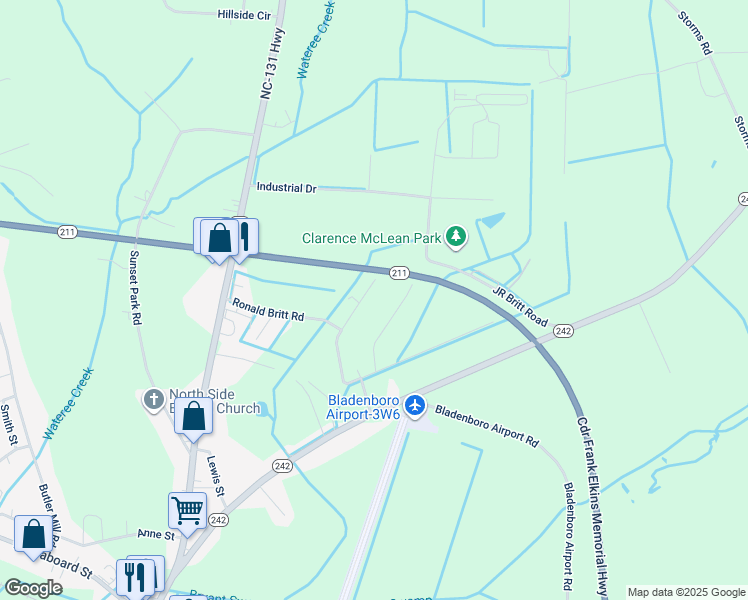 map of restaurants, bars, coffee shops, grocery stores, and more near 110 Holly Britt Court in Bladenboro