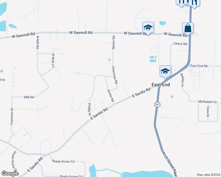 map of restaurants, bars, coffee shops, grocery stores, and more near 22001 Jonita Road in Little Rock