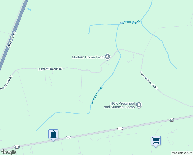 map of restaurants, bars, coffee shops, grocery stores, and more near 316 Pilchers Branch Road in Holly Ridge
