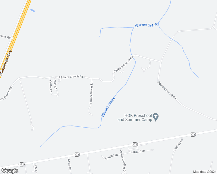 map of restaurants, bars, coffee shops, grocery stores, and more near 316 Pilchers Branch Road in Holly Ridge