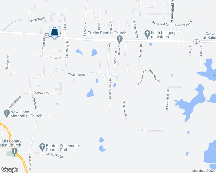 map of restaurants, bars, coffee shops, grocery stores, and more near 1401 Country Oaks Drive in Benton