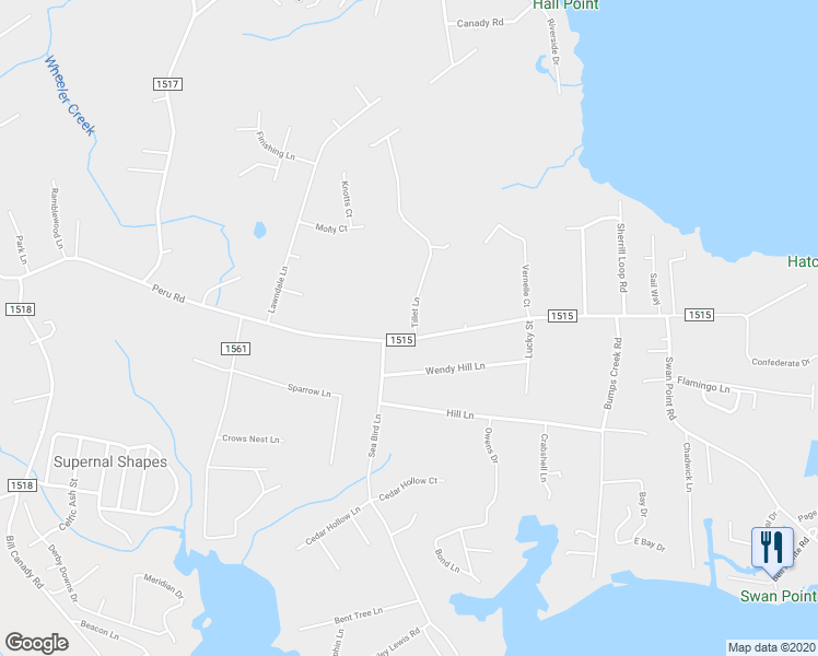 map of restaurants, bars, coffee shops, grocery stores, and more near 103 Tillet Lane in Sneads Ferry