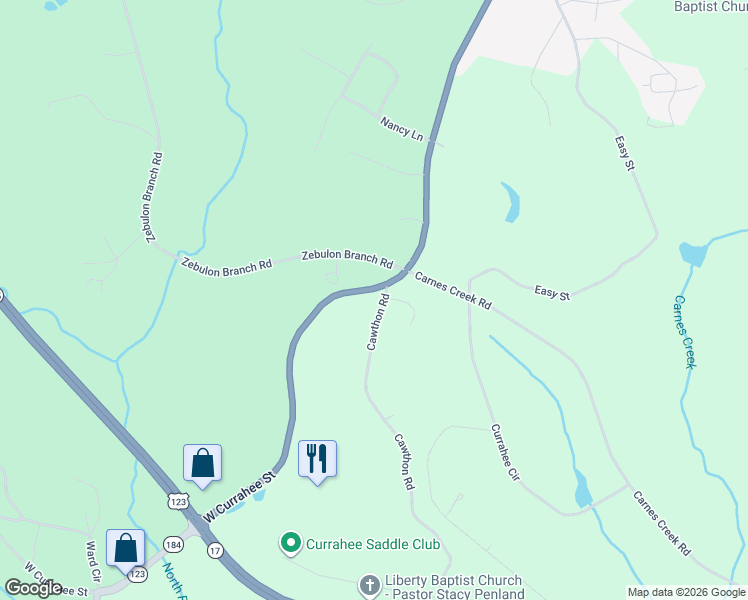 map of restaurants, bars, coffee shops, grocery stores, and more near 4742-4778 Cawthon Road in Toccoa
