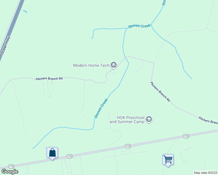 map of restaurants, bars, coffee shops, grocery stores, and more near 324 Pilchers Branch Road in Holly Ridge