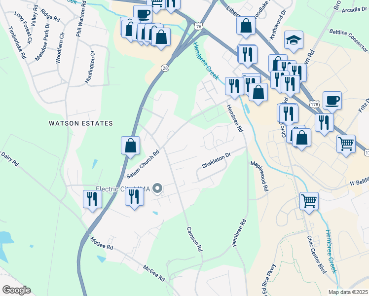 map of restaurants, bars, coffee shops, grocery stores, and more near 118 Cypress Run in Anderson