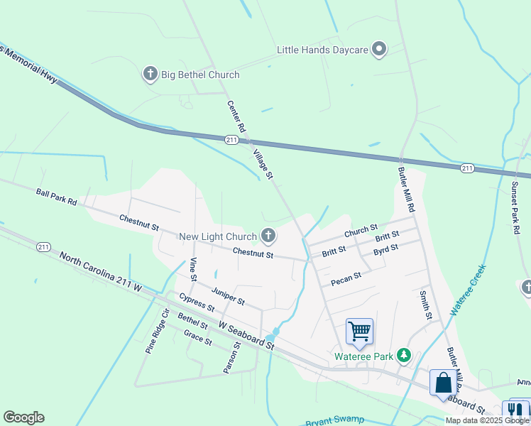 map of restaurants, bars, coffee shops, grocery stores, and more near 11532 Center Road in Bladenboro