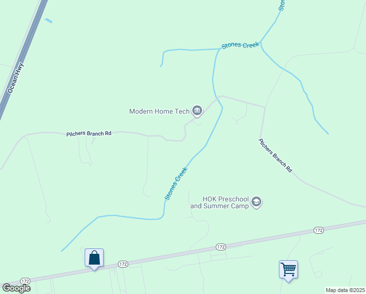 map of restaurants, bars, coffee shops, grocery stores, and more near 320 Pilchers Branch Road in Holly Ridge