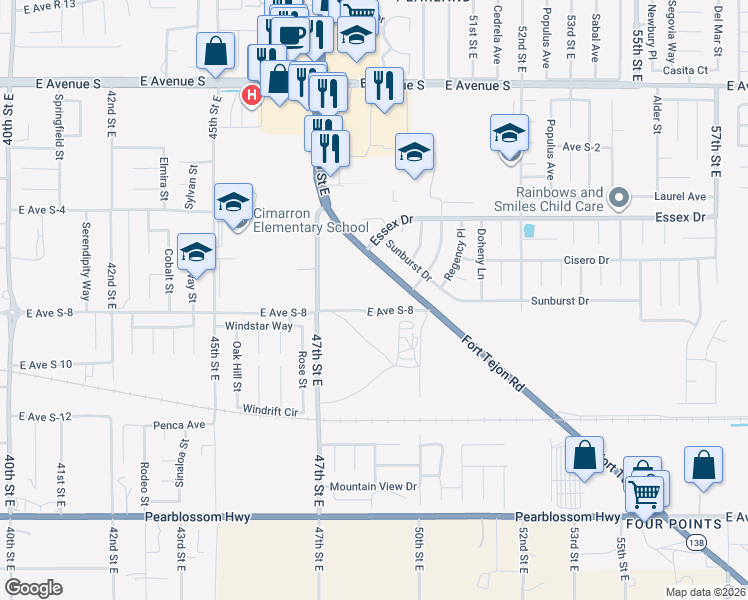 map of restaurants, bars, coffee shops, grocery stores, and more near 4801 East Avenue S-8 in Palmdale