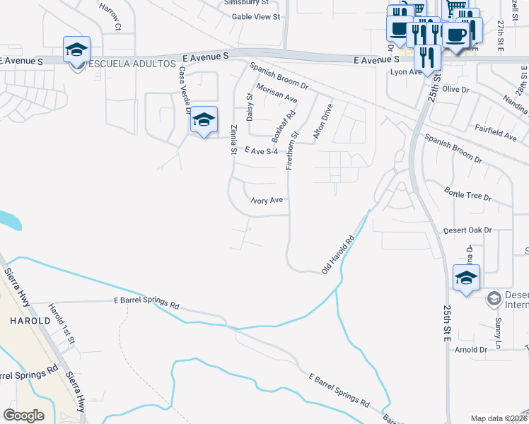 map of restaurants, bars, coffee shops, grocery stores, and more near 1903 Shamrock Avenue in Palmdale