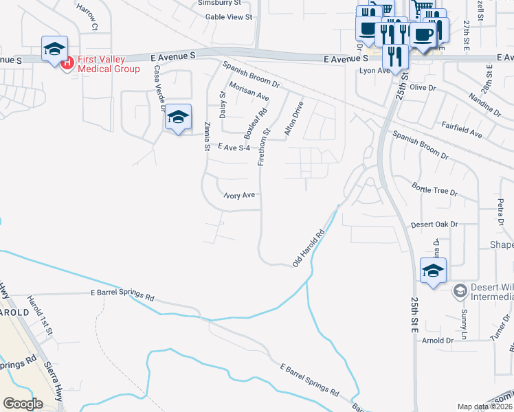 map of restaurants, bars, coffee shops, grocery stores, and more near 1941 Shamrock Avenue in Palmdale