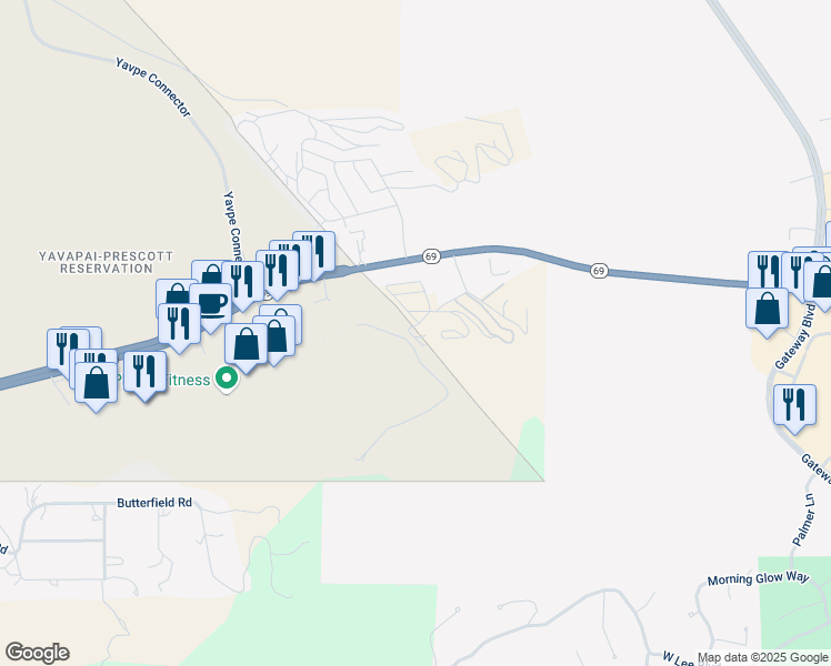 map of restaurants, bars, coffee shops, grocery stores, and more near 520 Memorial Avenue in Prescott