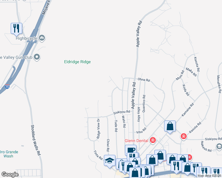 map of restaurants, bars, coffee shops, grocery stores, and more near 16466 Tude Road in Apple Valley