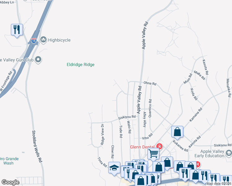 map of restaurants, bars, coffee shops, grocery stores, and more near 16532 Kalo Court in Apple Valley