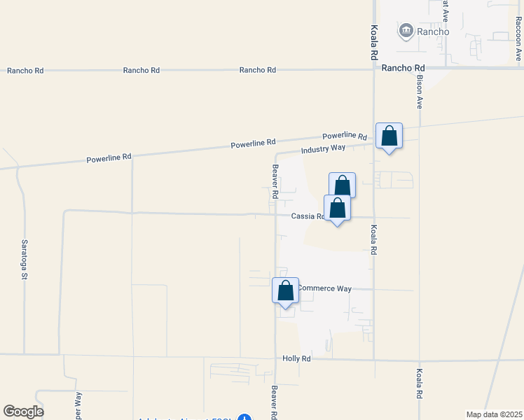 map of restaurants, bars, coffee shops, grocery stores, and more near 16560 Beaver Road in Adelanto