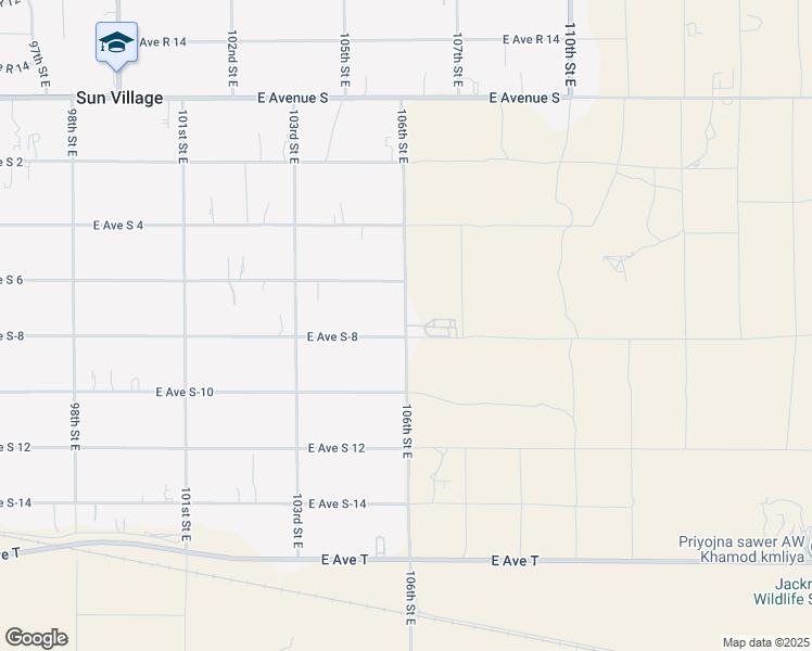 map of restaurants, bars, coffee shops, grocery stores, and more near 106th Street East in Sun Village