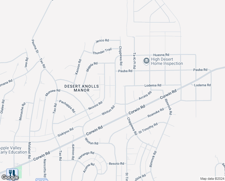map of restaurants, bars, coffee shops, grocery stores, and more near 16470 Wintun Road in Apple Valley