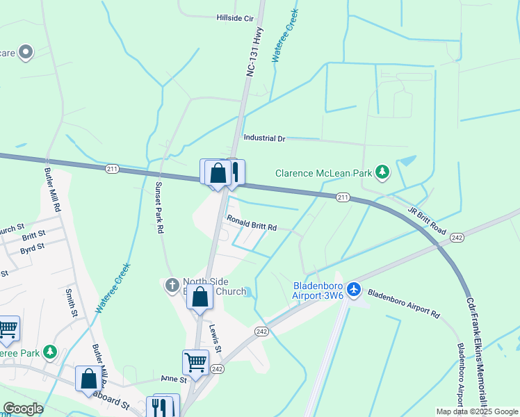 map of restaurants, bars, coffee shops, grocery stores, and more near Cdr Frank Elkins Memorial Highway in Bladen County