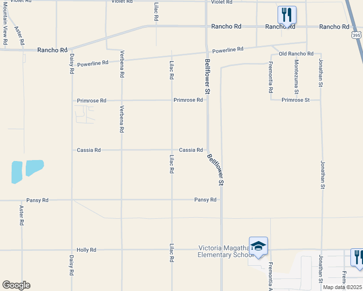map of restaurants, bars, coffee shops, grocery stores, and more near Lilac Road in Adelanto