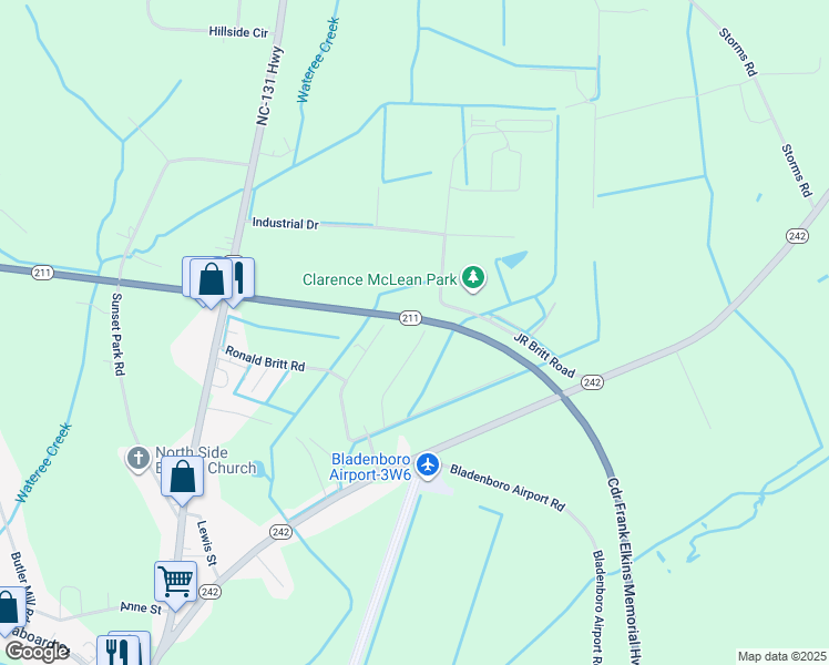 map of restaurants, bars, coffee shops, grocery stores, and more near 251 Todd Britt Road in Bladenboro