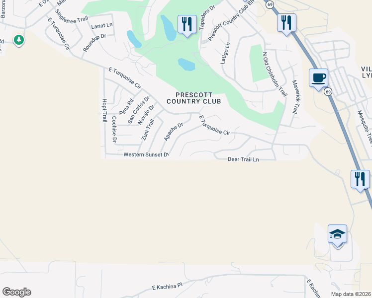 map of restaurants, bars, coffee shops, grocery stores, and more near 11433 Concho Canyon in Yavapai
