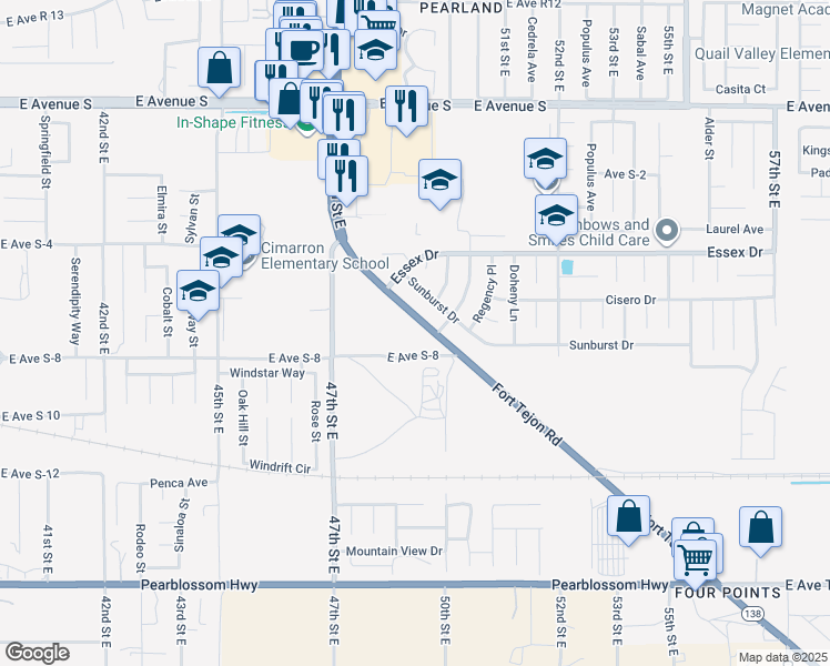 map of restaurants, bars, coffee shops, grocery stores, and more near 4908 Fort Tejon Road in Palmdale