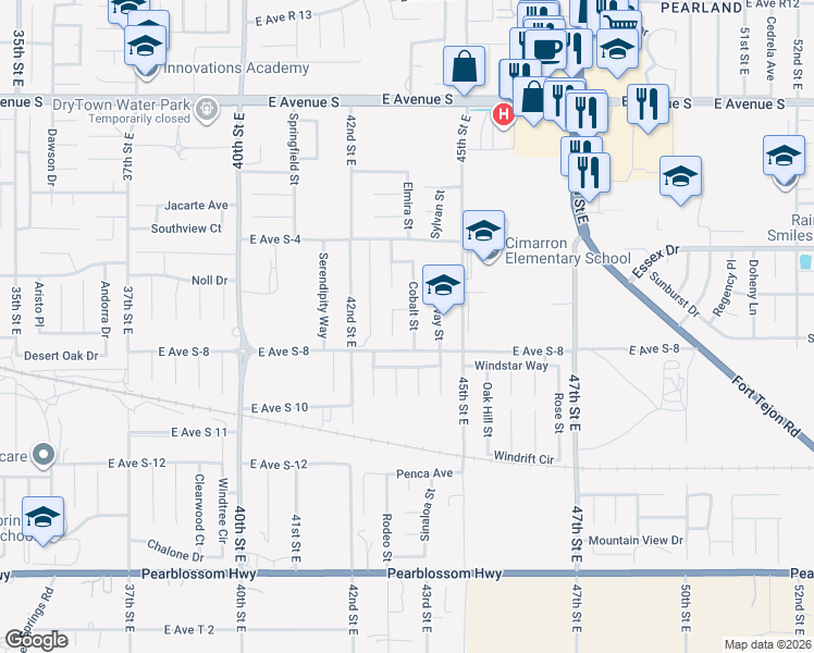 map of restaurants, bars, coffee shops, grocery stores, and more near 36821 Cobalt Street in Palmdale