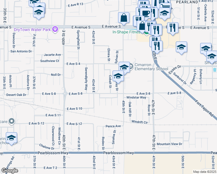 map of restaurants, bars, coffee shops, grocery stores, and more near 36821 Cobalt Street in Palmdale