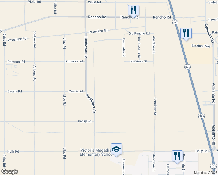 map of restaurants, bars, coffee shops, grocery stores, and more near 2 Bellflower Street in Adelanto