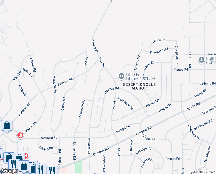 map of restaurants, bars, coffee shops, grocery stores, and more near 18830 Munsee Road in Apple Valley